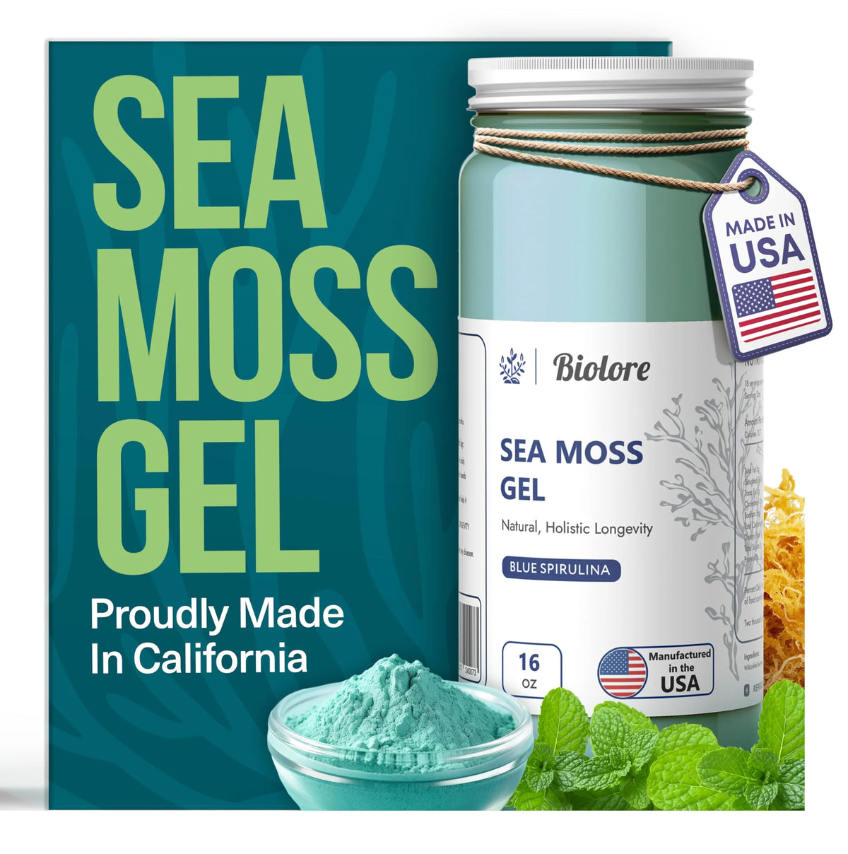Sea Moss Gel Blue-Spirulina 16Oz Raw Wildcrafted Irish Seamoss I82518
