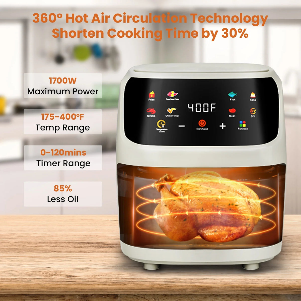 White 7.5QT 8-in-1 Digital Air Fryer Q473