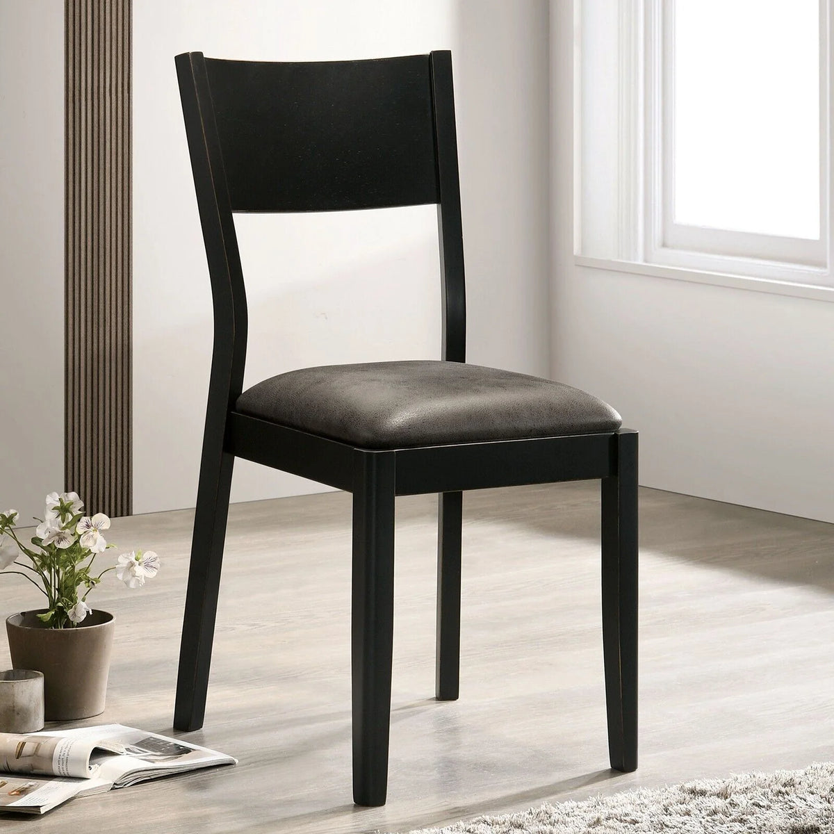 Set of 2 Dining Chairs Black Solid Wood Gray Leatherette Seat E4056
