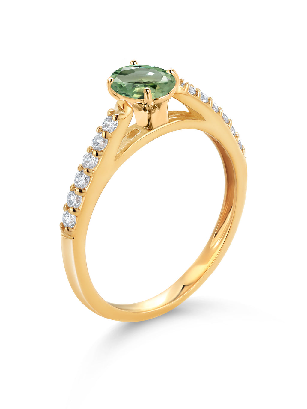 10K Yellow Gold Green Sapphire Engagement Ring (0.73 Cttw, Oval 6X4MM) J7560