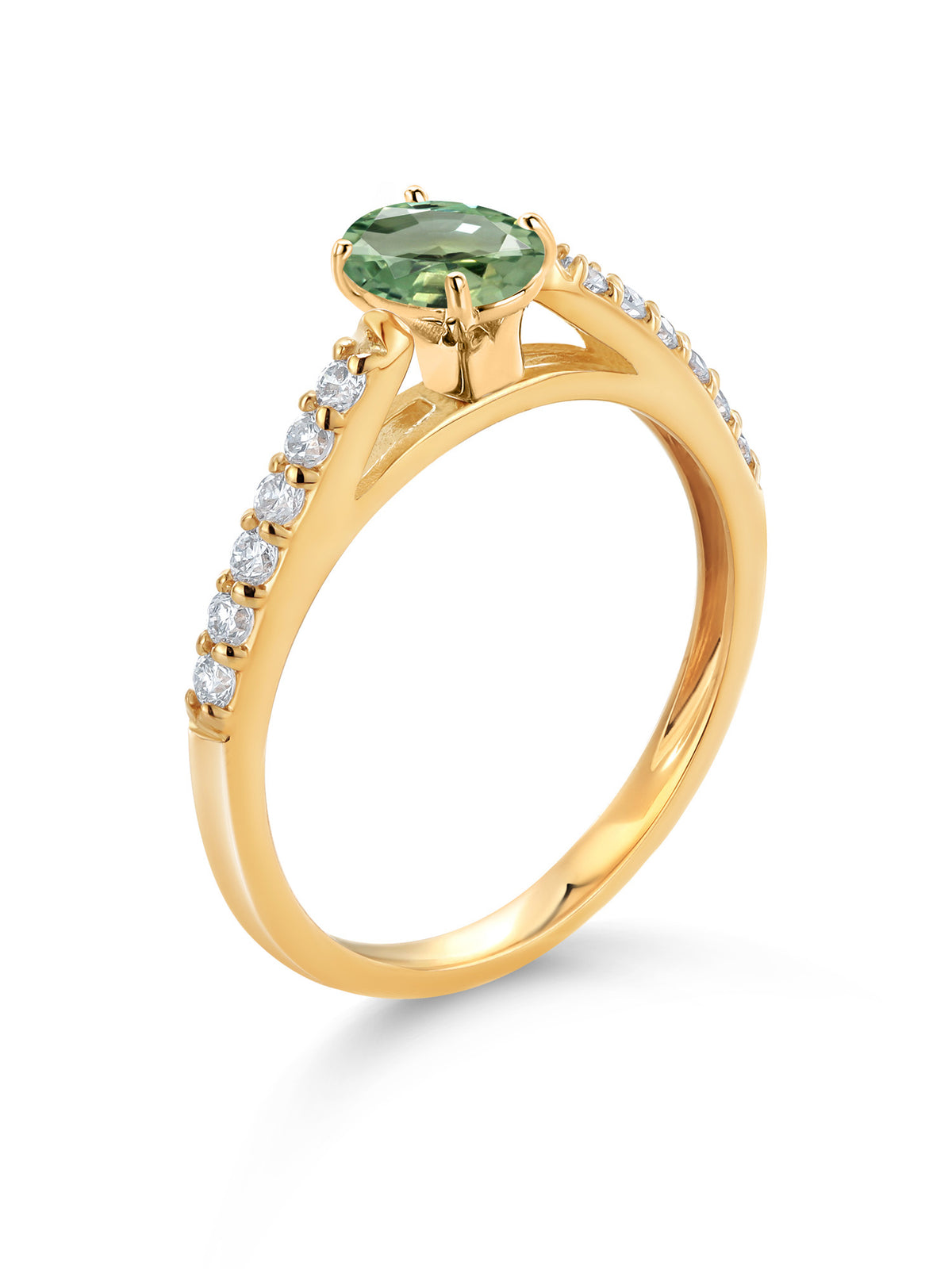 10K Yellow Gold Green Sapphire Engagement Ring (0.73 Cttw, Oval 6X4MM) J7560
