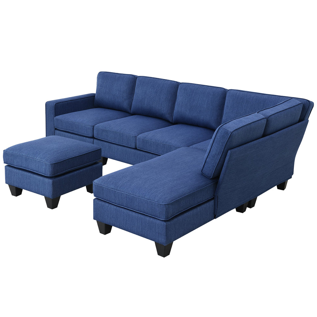 Blue Linen Fabric L-shaped Sectional Sofa I678108