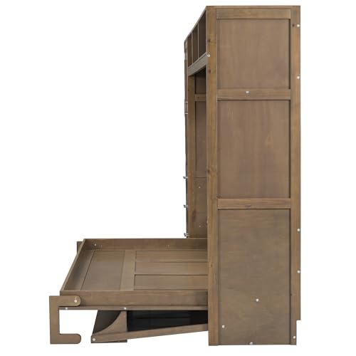 Antique Grey Solid Wood Murphy Bed with Wardrobe and Drawers Z538