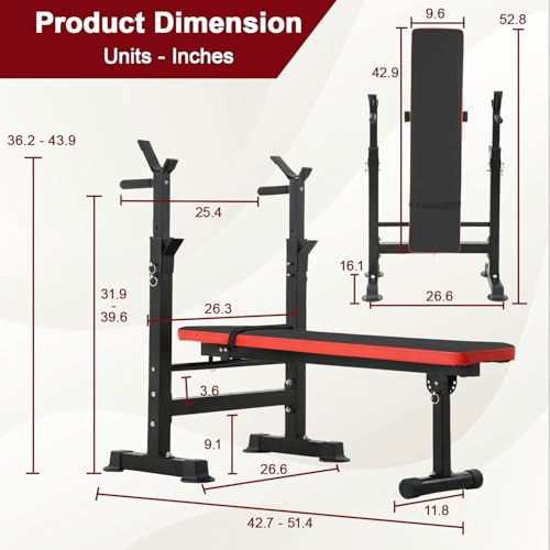 Adjustable Weight Bench with Squat Rack 660lbs Foldable N806576