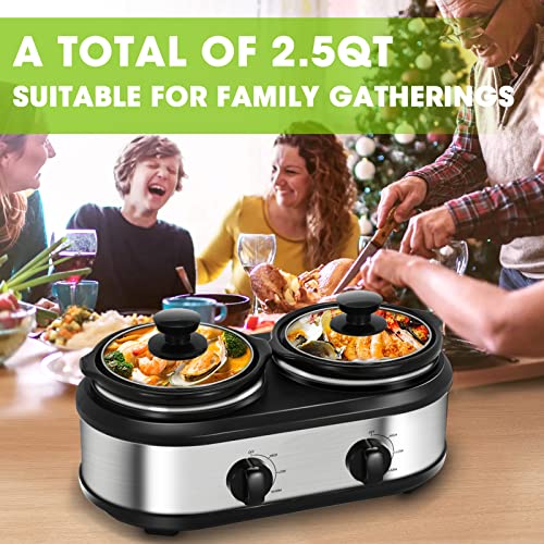 Double Slow Cooker with 2 X 1.25QT Ceramic Pots and Glass Lid L7959