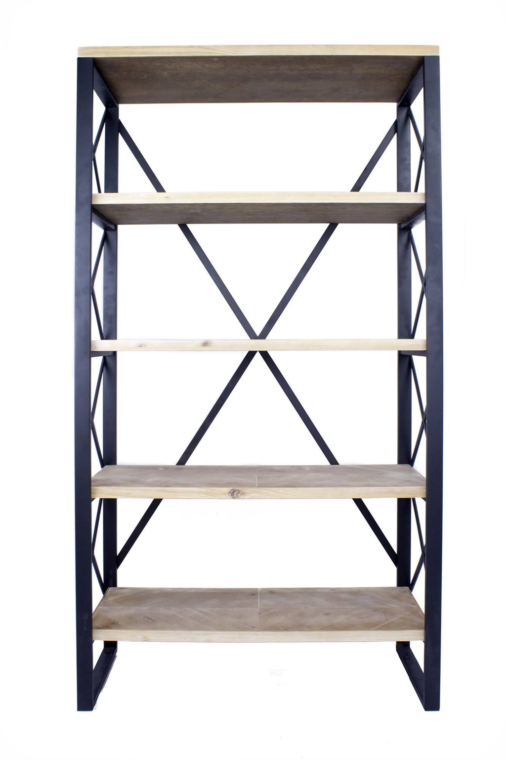 Natural and Orange Metal Wood Bookcase with 5 Shelves E660294