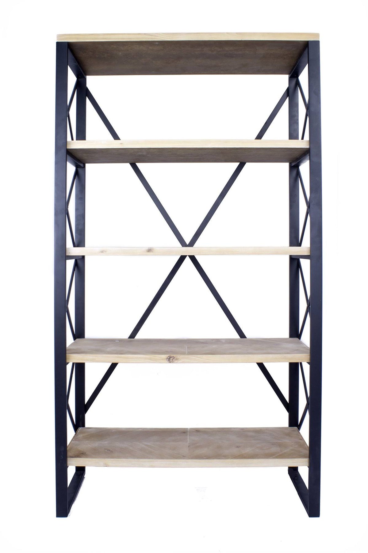 Natural and Orange Metal Wood Bookcase with 5 Shelves E660294
