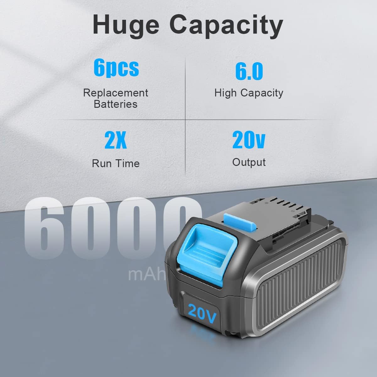 6 Packs 20V 6.0Ah Battery with LED Indicator R285