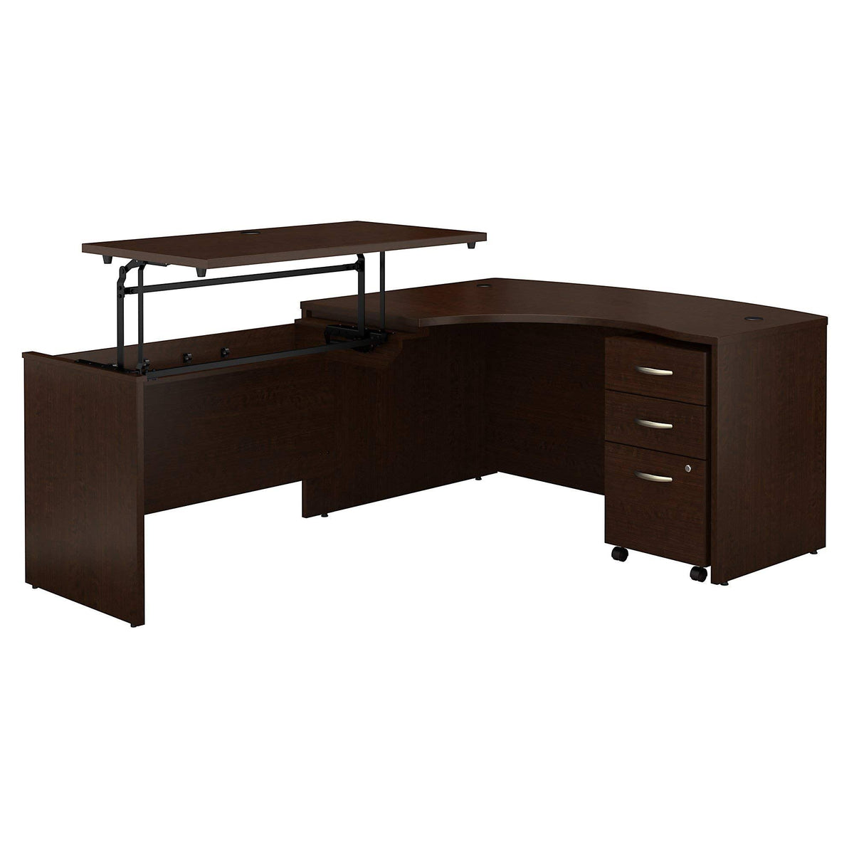 Mocha Left Hand Sit to Stand L Shaped Desk with Mobile File Cabinet K134