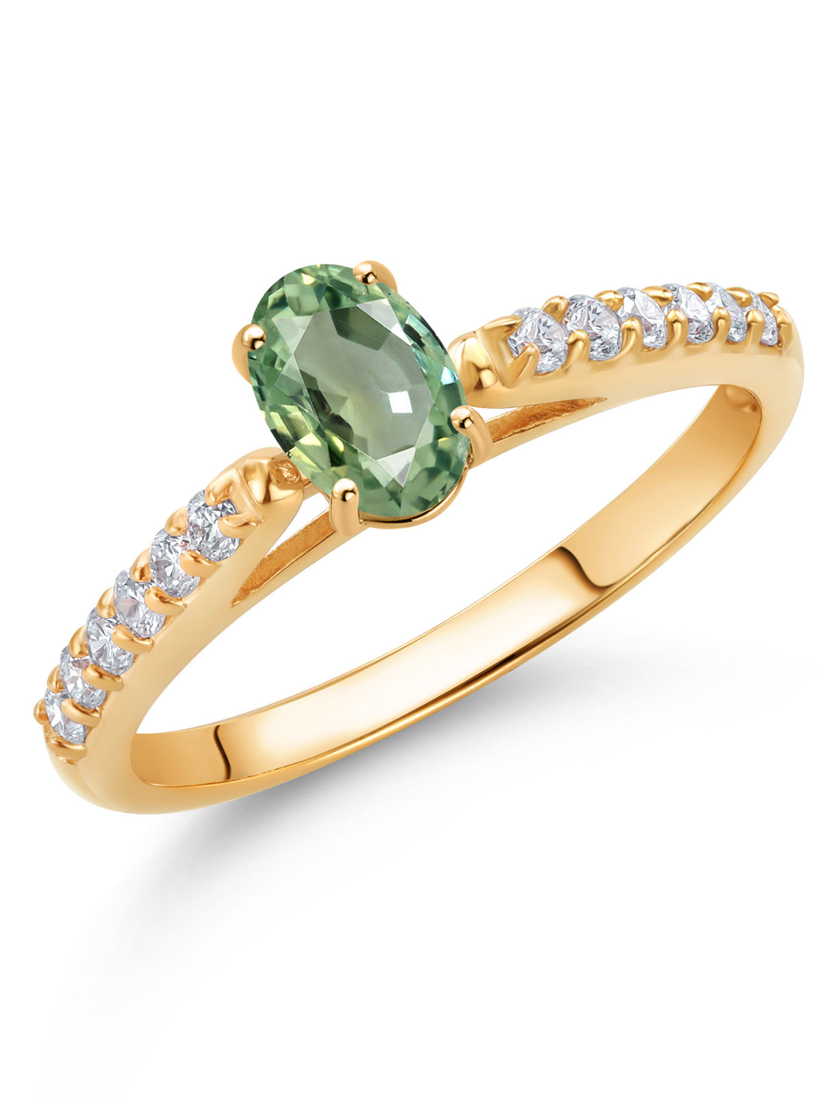 10K Yellow Gold Green Sapphire Engagement Ring (0.73 Cttw, Oval 6X4MM) J7560