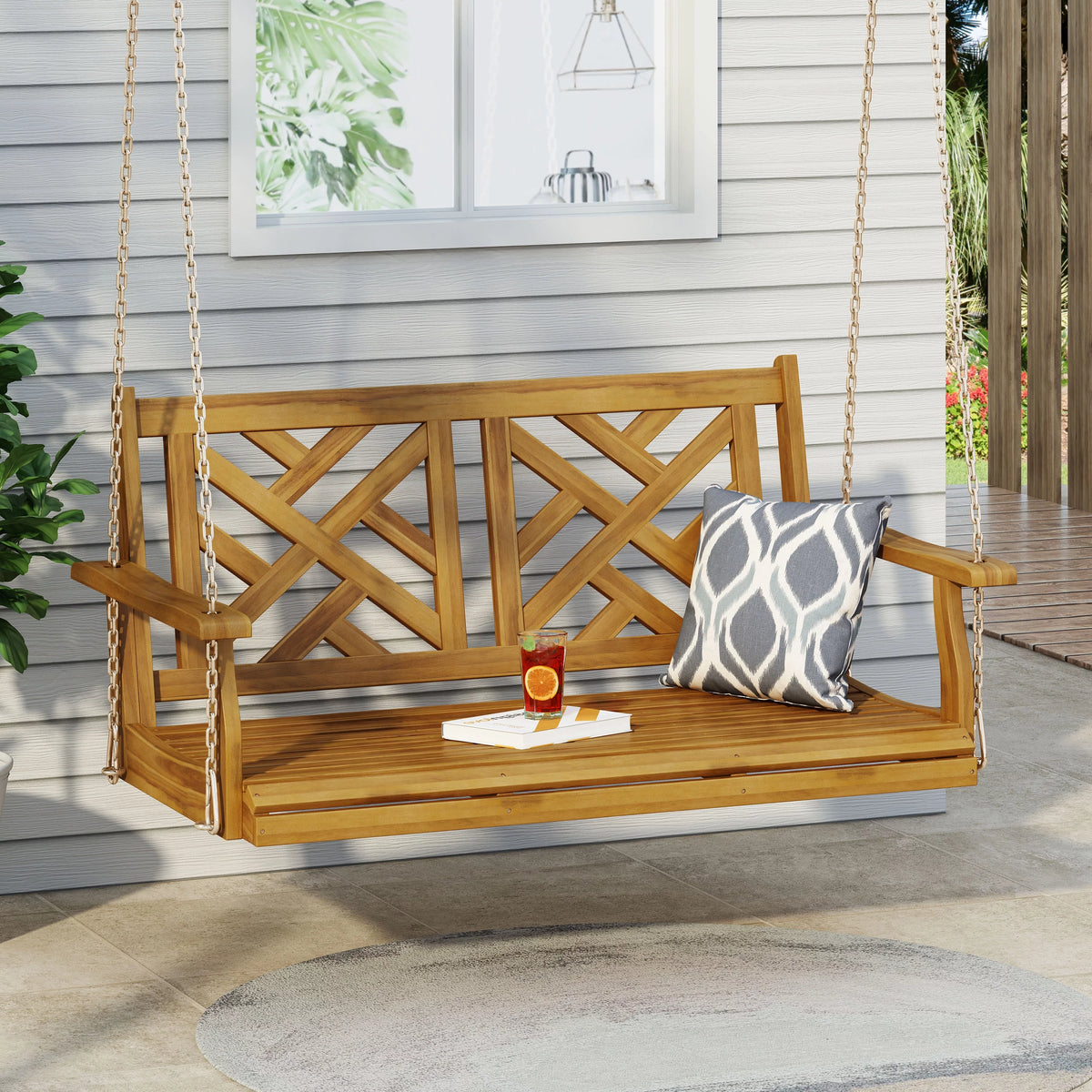 Acacia Wood Hanging Porch Swing U14711