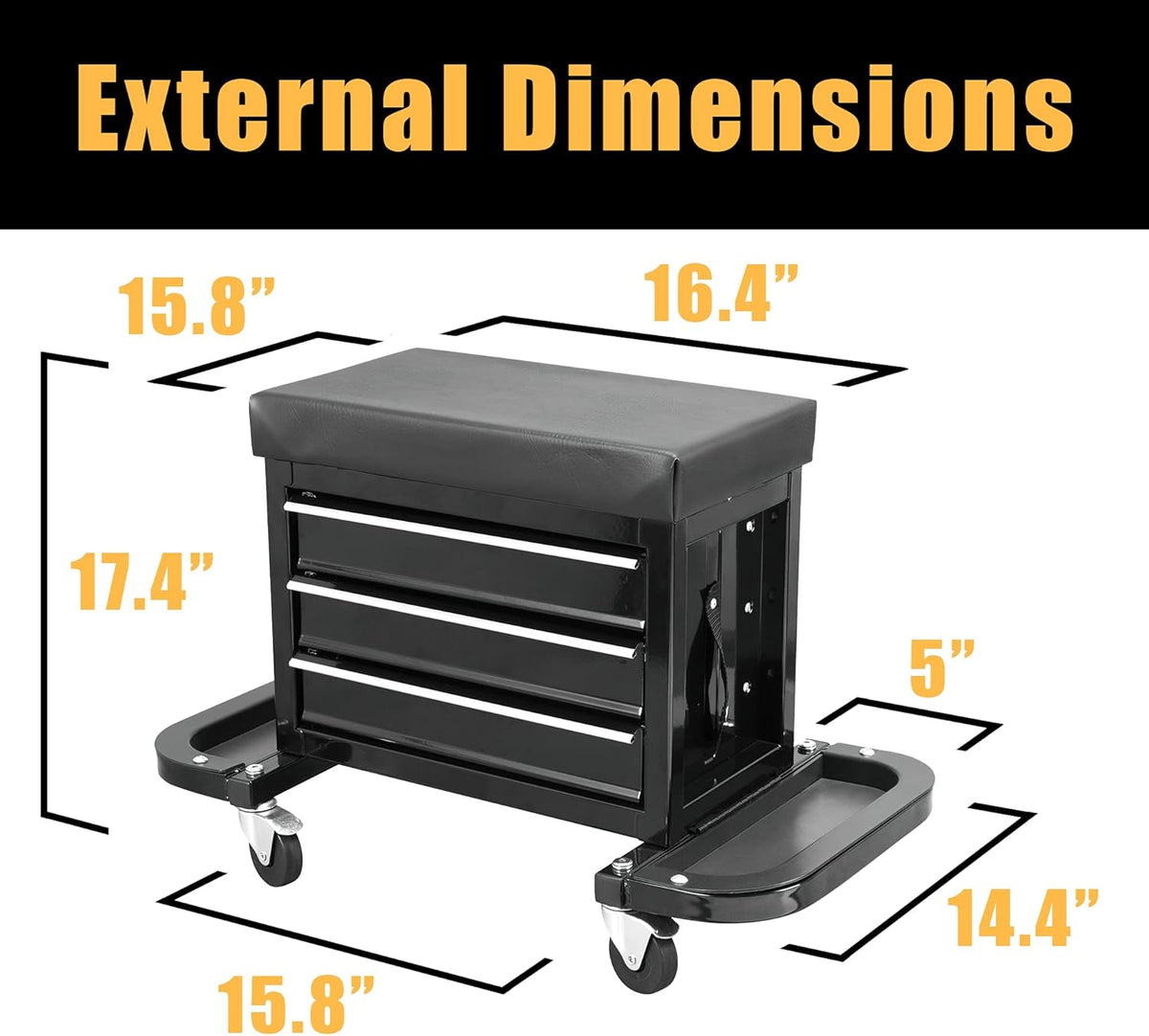 Black 3 Drawer Rolling Garage Tool Storage Chest and Seat B618