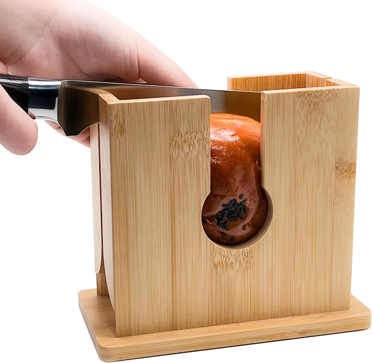 Bamboo Bagel Slicer with Anti-Slip Silicone Base E5733