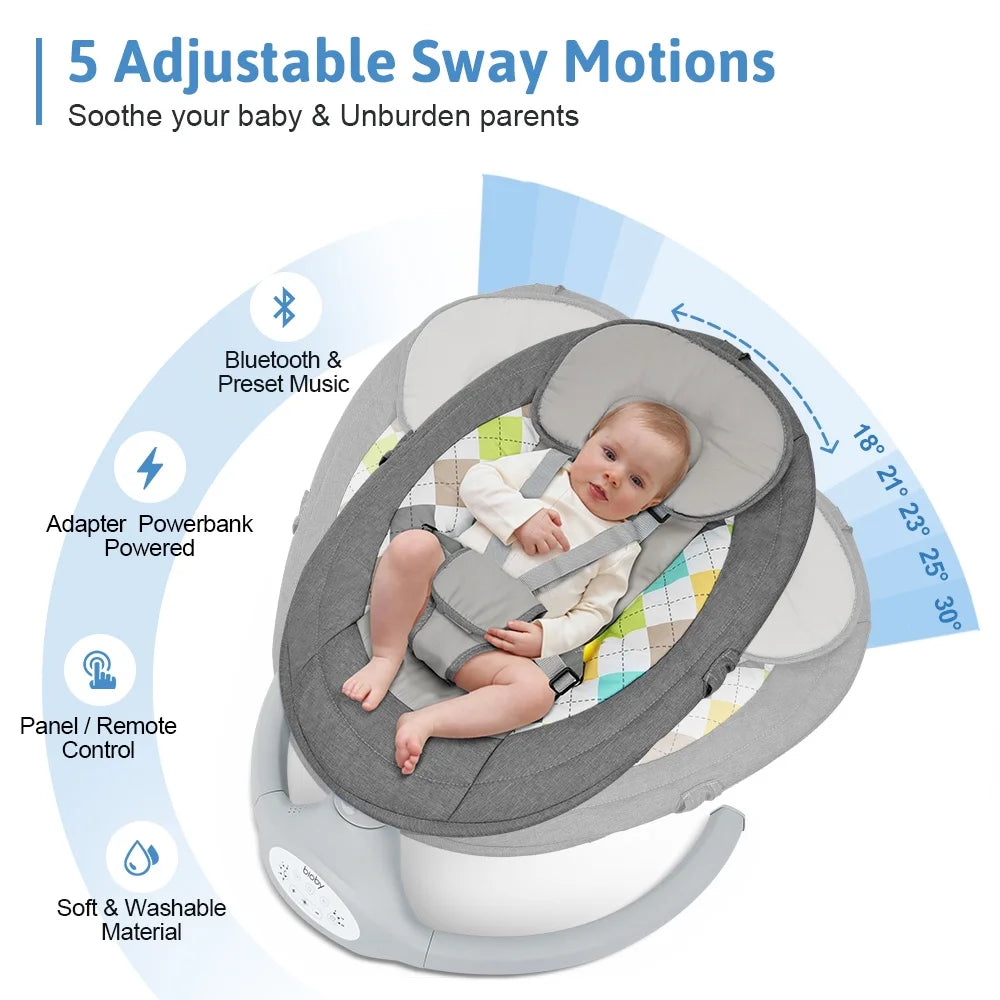 Electric Baby Swing with Remote Control, 5 Swing Speeds, Grey Z790