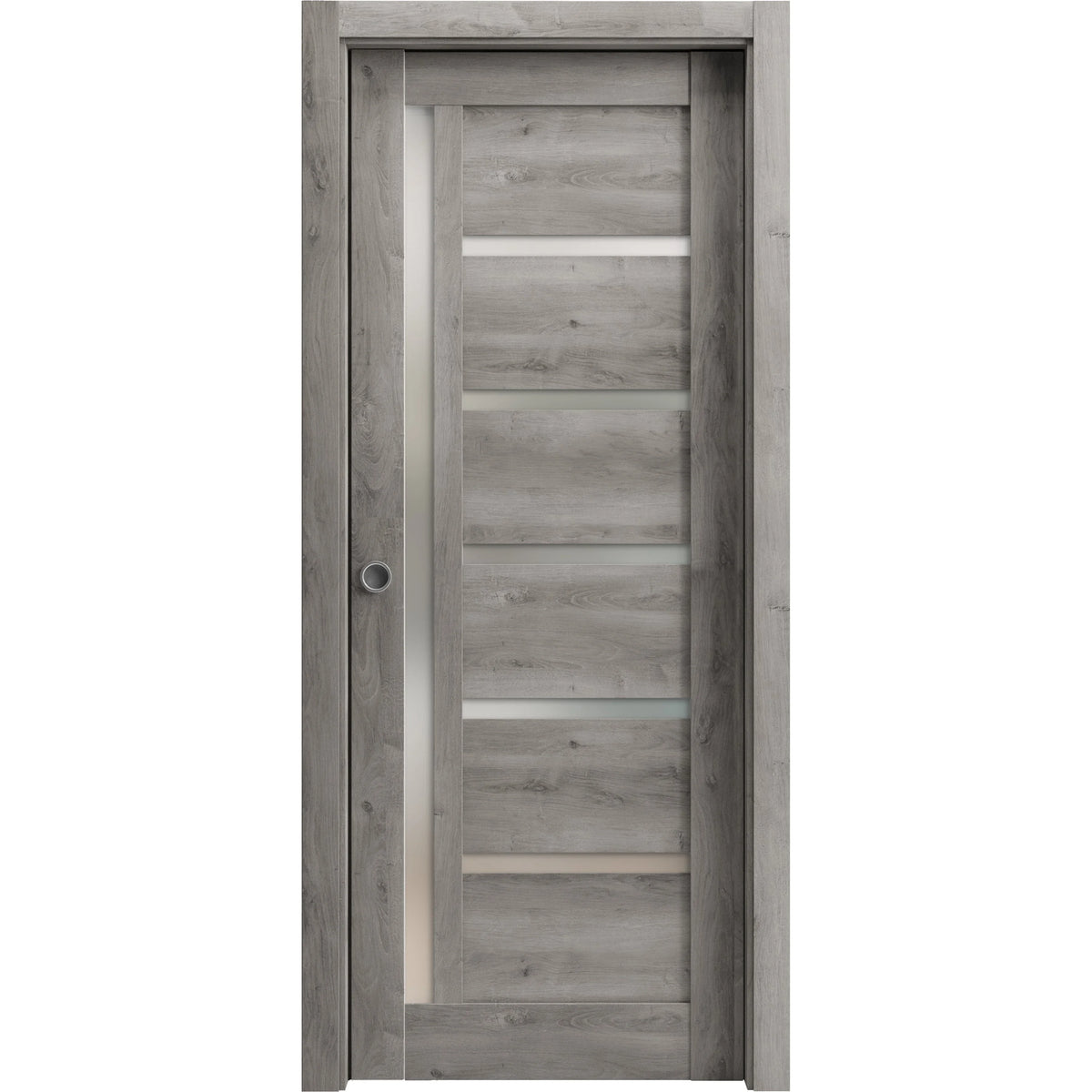 Solid Wood Sliding French Pocket Door with Frosted Glass D804
