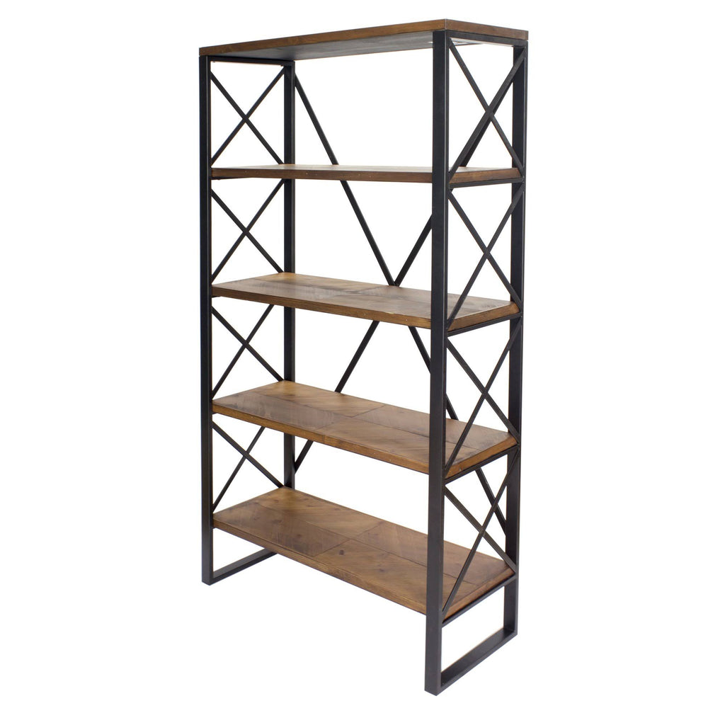 Natural and Orange Metal Wood Bookcase with 5 Shelves E660294