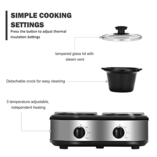 Double Slow Cooker with 2 X 1.25QT Ceramic Pots and Glass Lid L7959