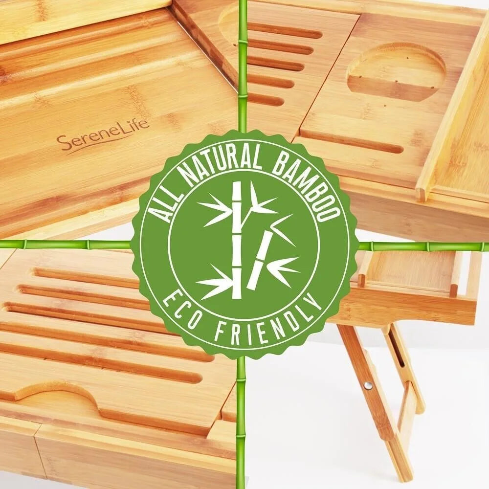 Natural Bamboo Bathtub Caddy with Adjustable Length V3583