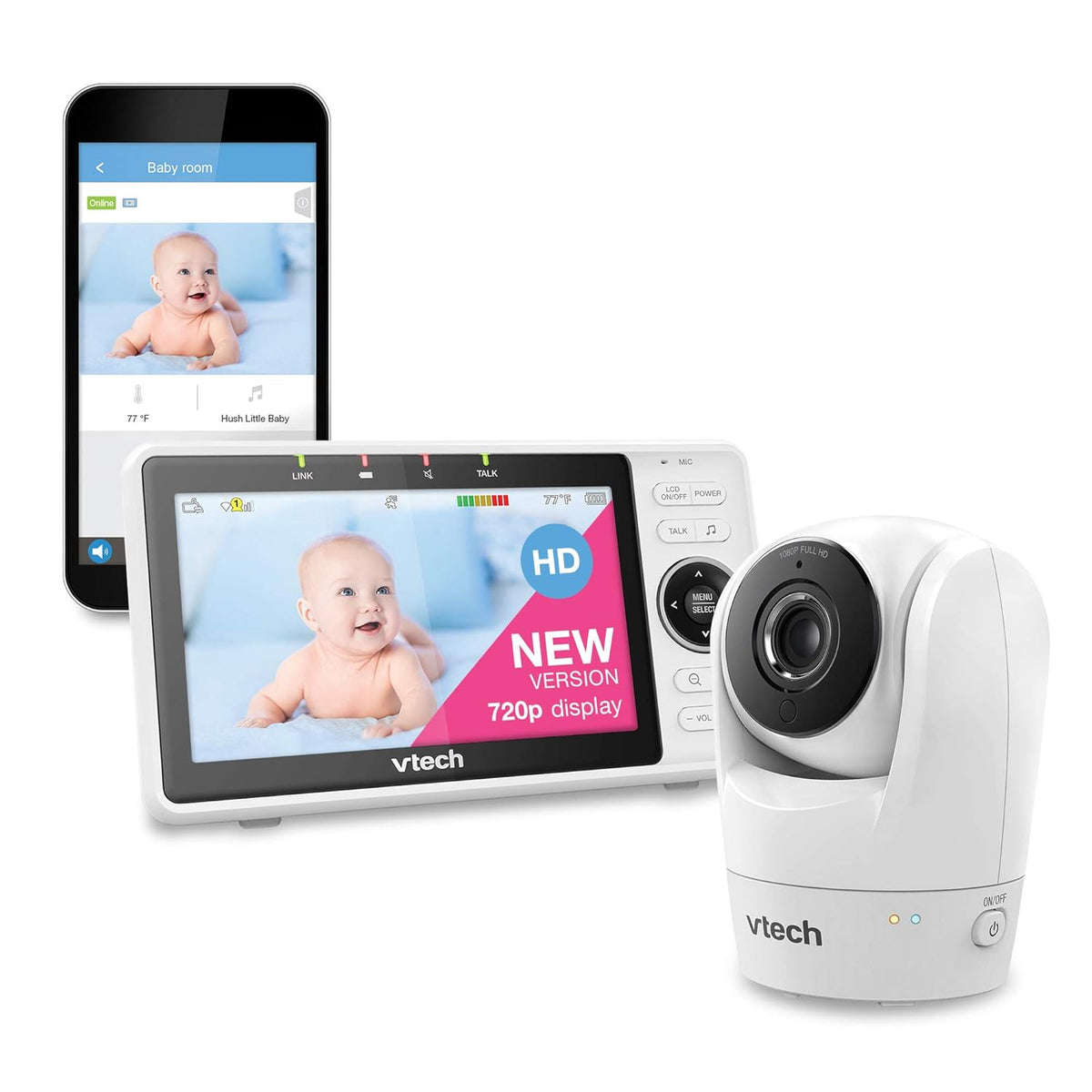 Smart WiFi Baby Monitor with 5-inch Display, 1080p Camera, NightVision, Pan Tilt Zoom, 2-Way Talk R2674