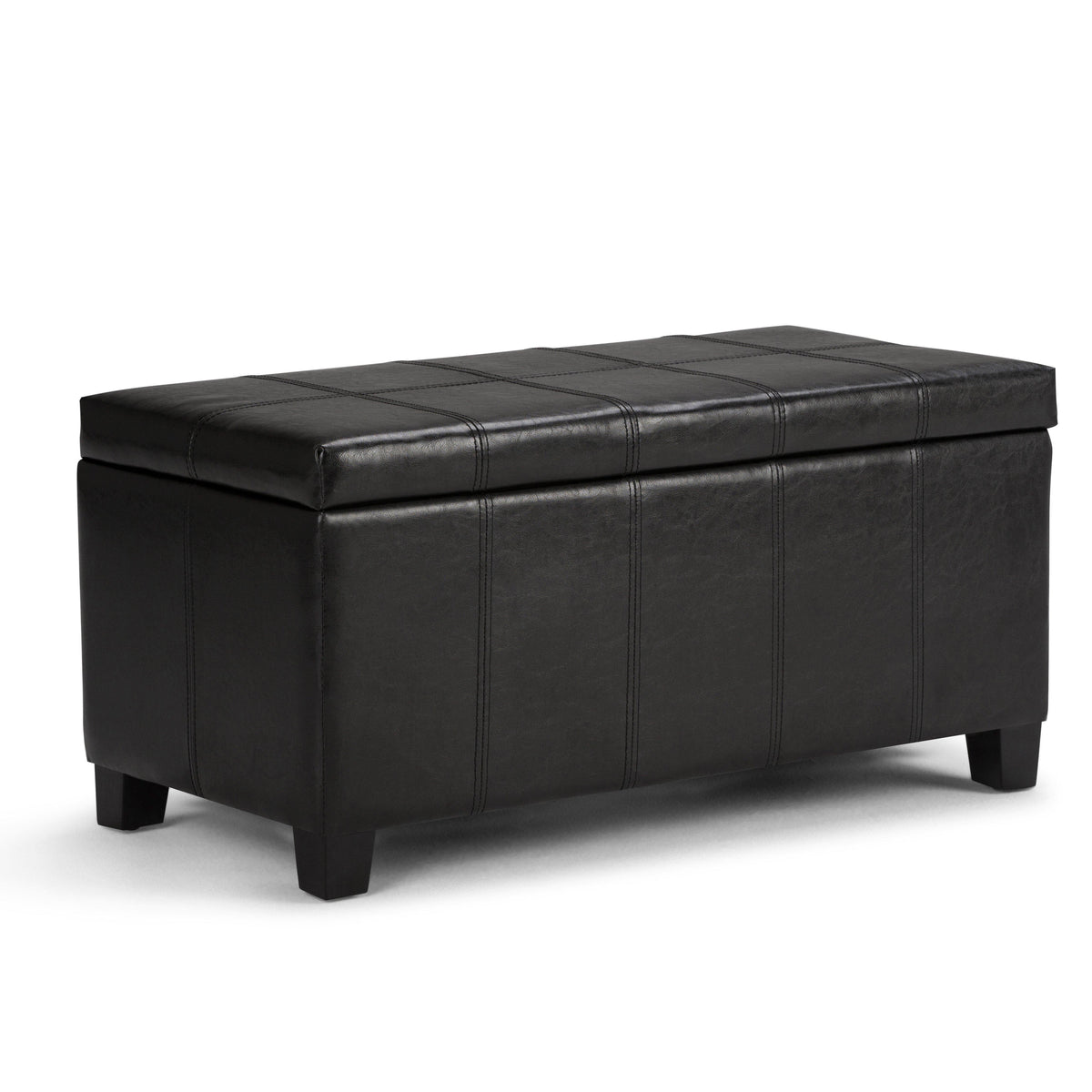 Midnight Black Faux Leather Storage Ottoman G5840