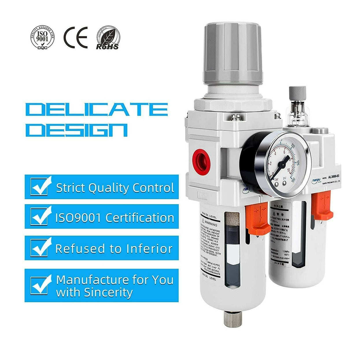 3/8x22 NPT Compressed Air Filter Regulator Lubricator Combo I8675