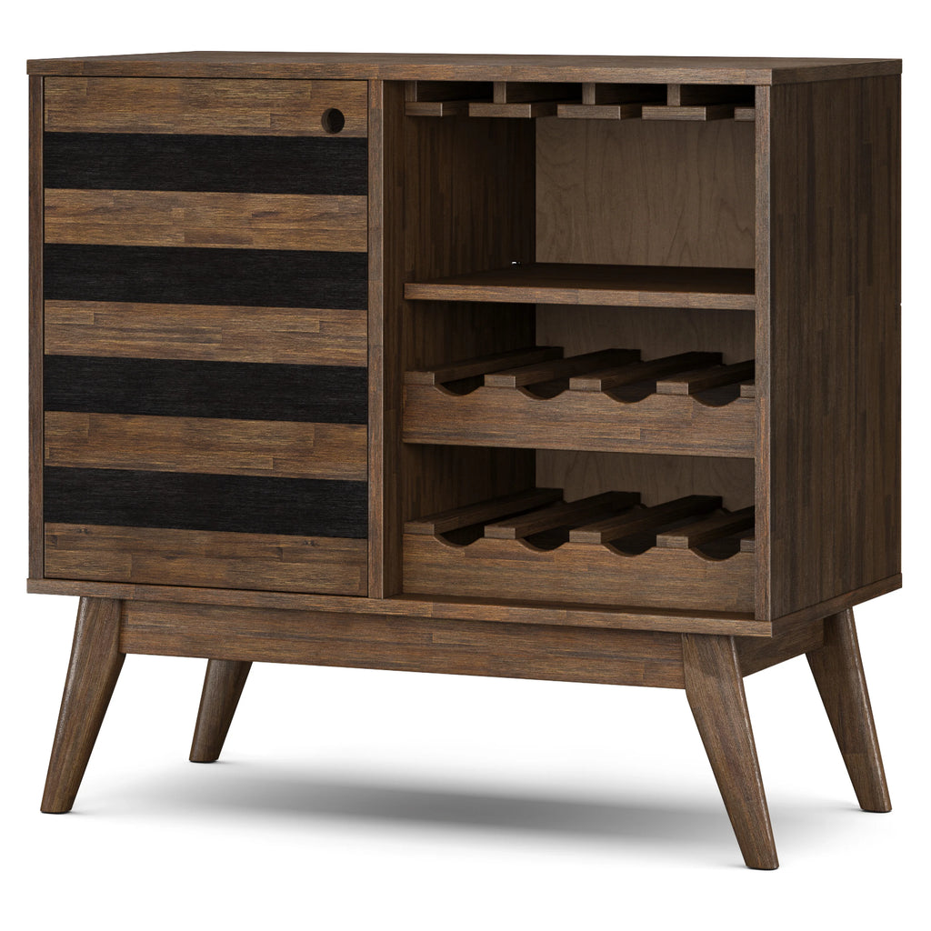 Rustic Natural Aged Brown Solid Acacia Wood Wine Cabinet R648