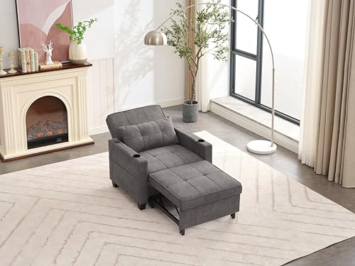 Blue Convertible Sofa Bed Chair with Cup Holder, USB Port, Adjustable Backrest S803334