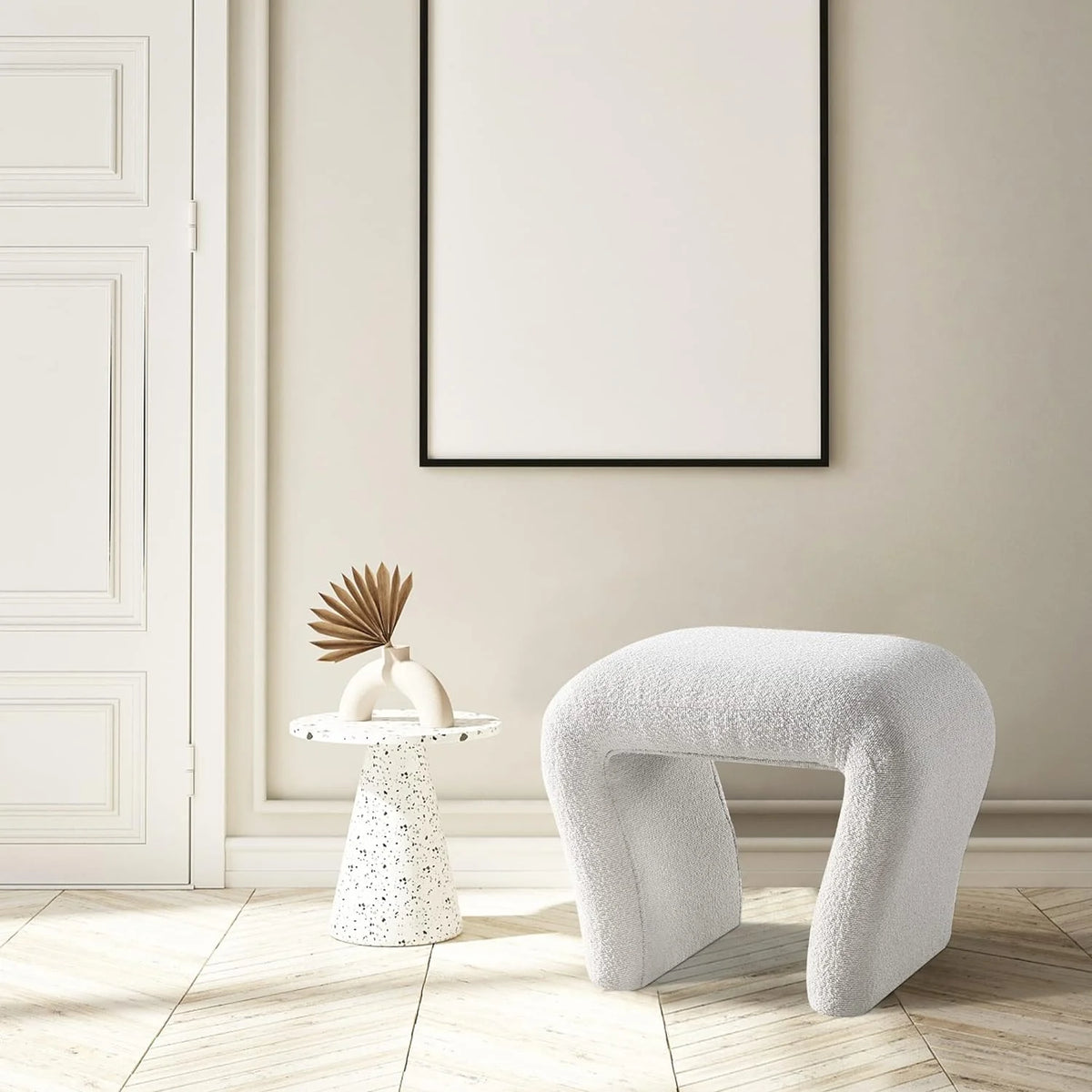 Boucle Vanity Stool with Wooden Legs B577