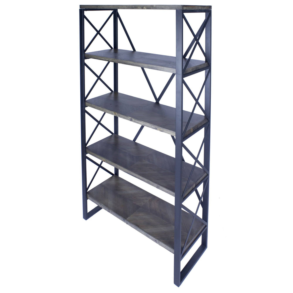 Natural and Orange Metal Wood Bookcase with 5 Shelves E660294