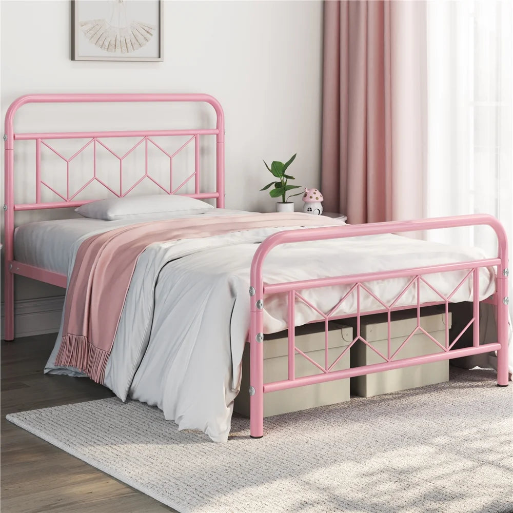 Pink Twin XL Metal Platform Bed I21145