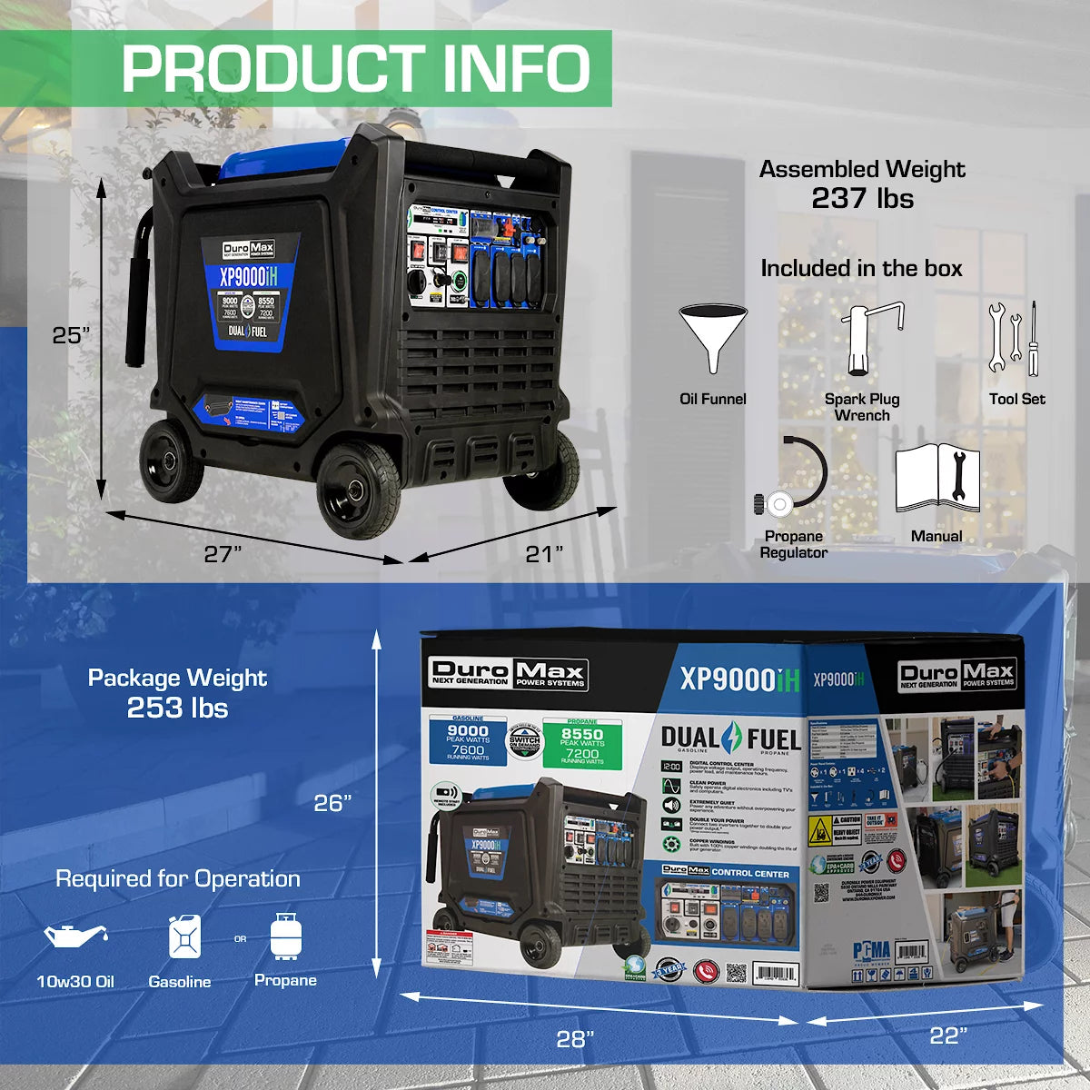 9000 Watt Dual Fuel Inverter Generator O772233
