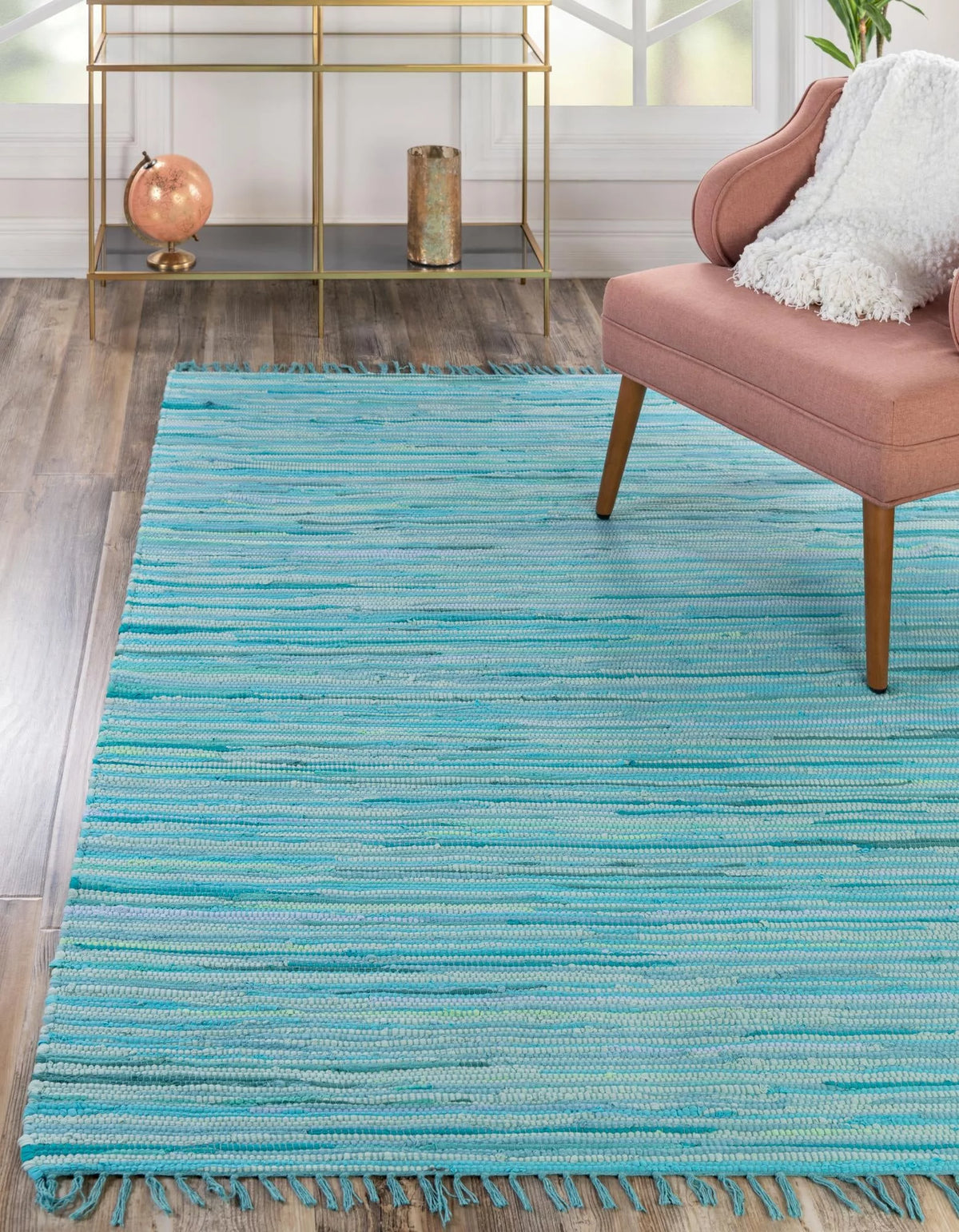 Light Blue Ivory 9' x 12' Cotton Rug O62605