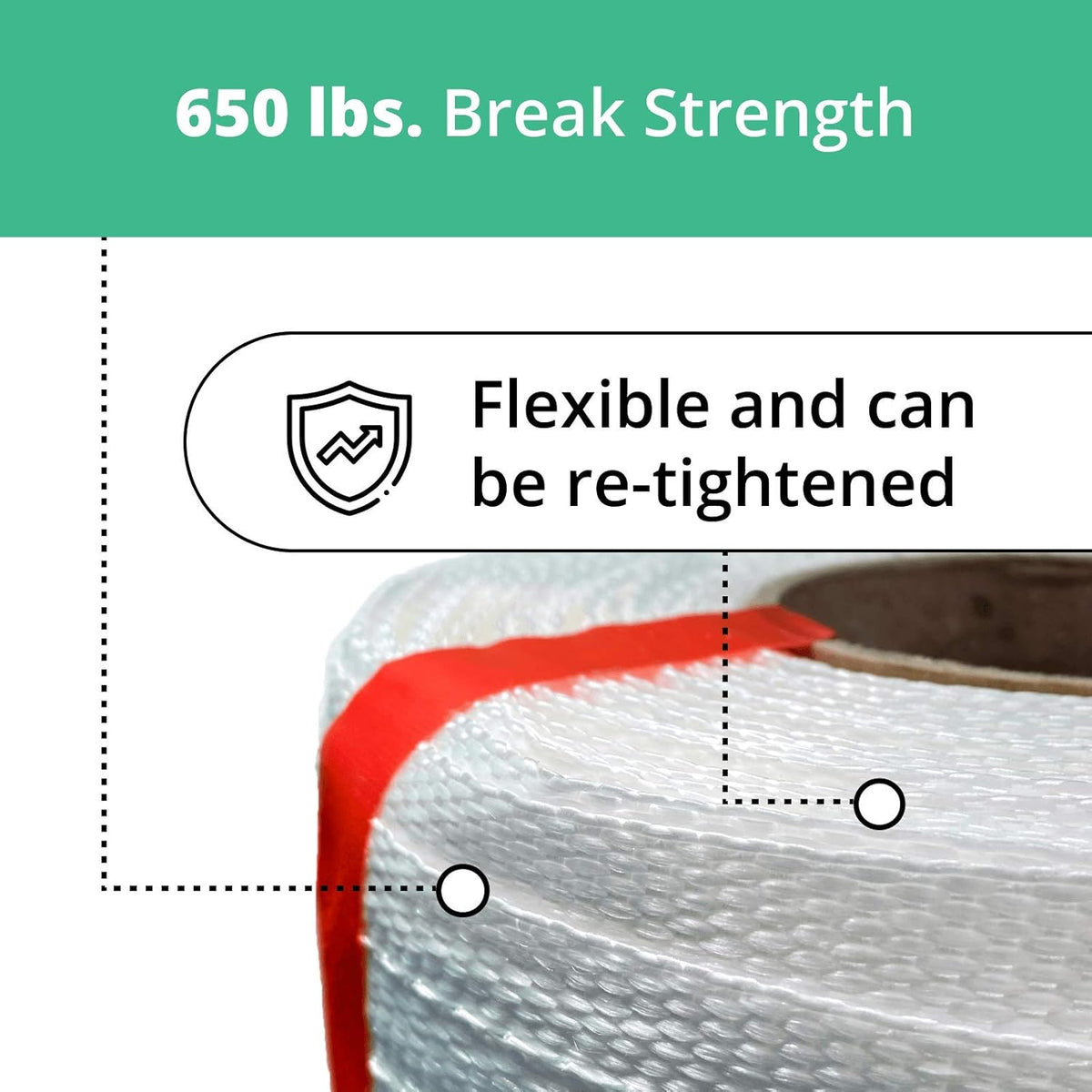 1/2" Heavy Duty Woven Cord Strapping, 1500' Length, 650 lb. Break Strength, Pack of 2 J925068