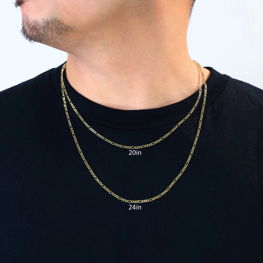10k Yellow Gold Solid Figaro Chain Link Pendant Necklace 16" - 24" T303959