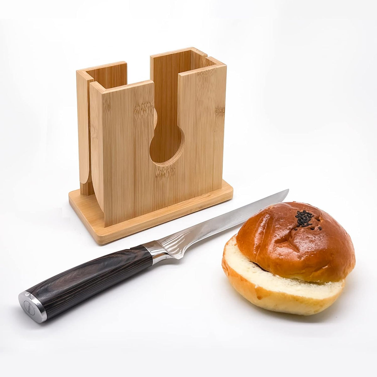 Bamboo Bagel Slicer with Anti-Slip Silicone Base E5733
