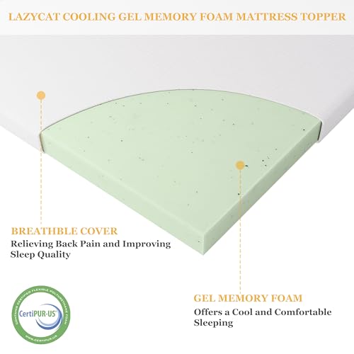 Twin XL Size Cooling Gel Memory Foam Mattress Topper with Removable Washable Cover X71785