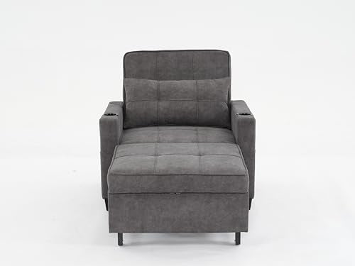 Blue Convertible Sofa Bed Chair with Cup Holder, USB Port, Adjustable Backrest S803334