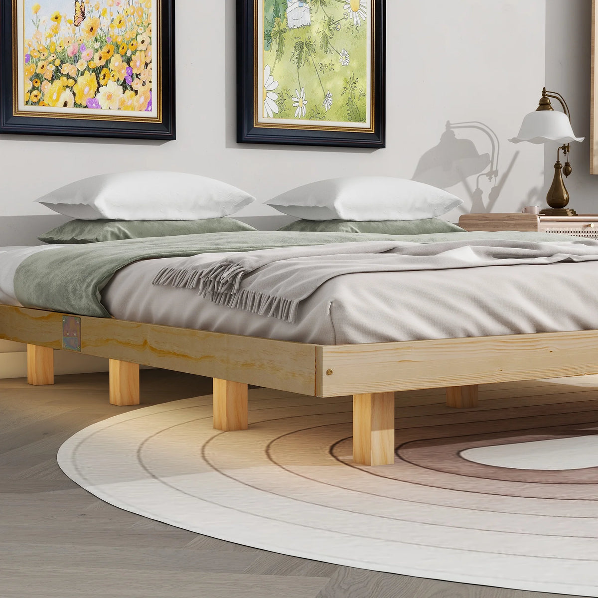 White Full Size Floating Bed Frame with LED Lights J375574