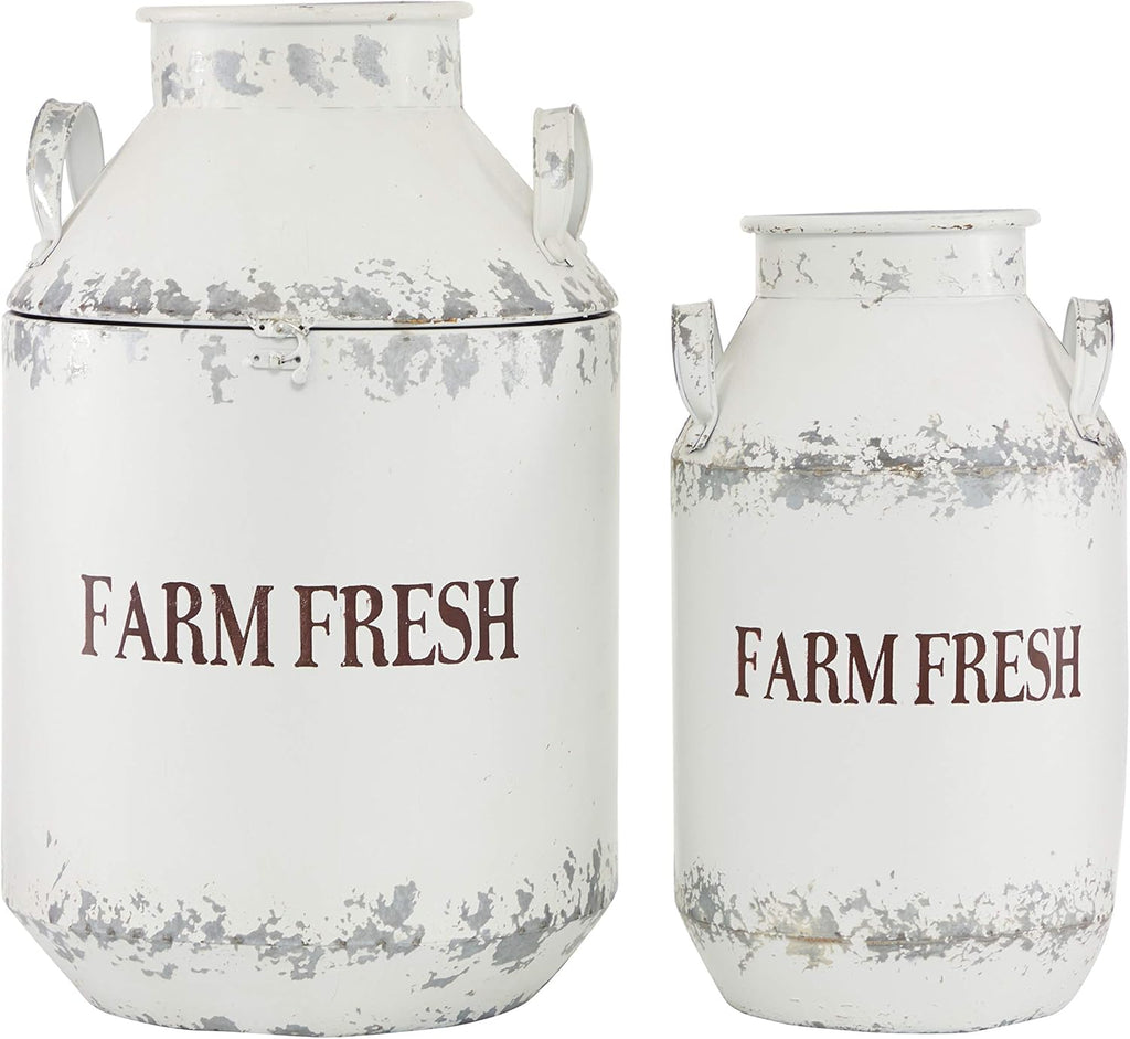 White Brown Decorative Milk Can L62709