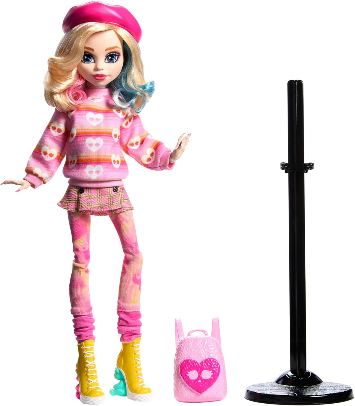 Pink Doll with Beret and Backpack L365703