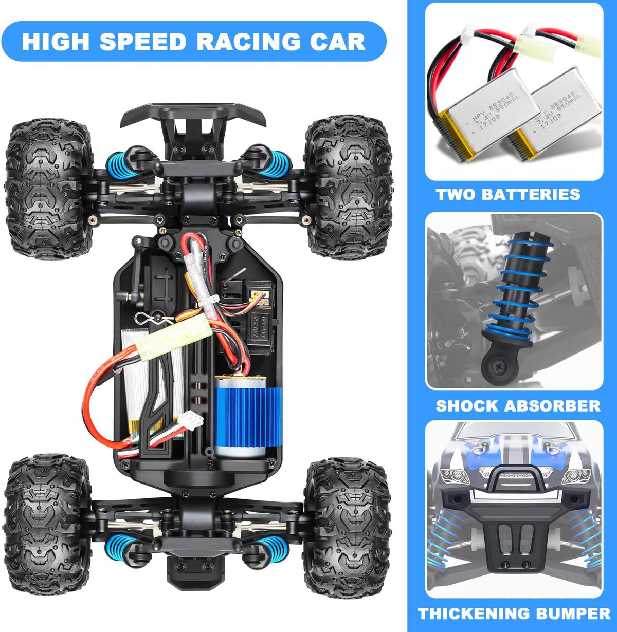 Remote Control Off Road Monster Truck 1:18 Scale 4WD Blue U4714