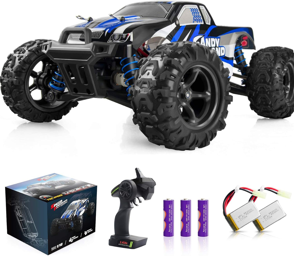 Remote Control Off Road Monster Truck 1:18 Scale 4WD Blue U4714