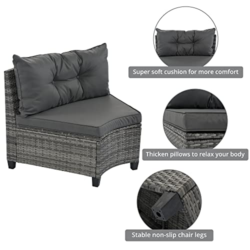 8 Piece Half Moon Sectional Patio Furniture Set with Washable Cushions and Glass Coffee Table R691