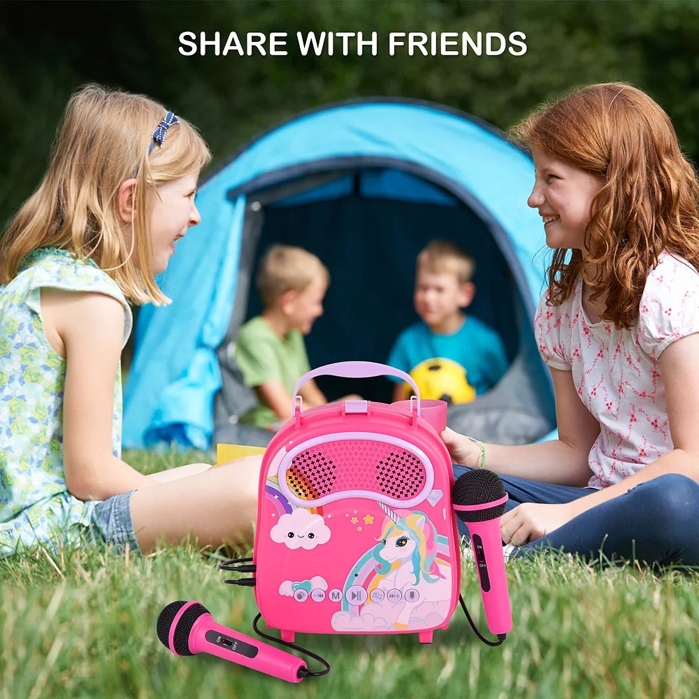 Kids Karaoke Machine with 2 Microphones Portable Toy Speaker with Voice Changer N2329
