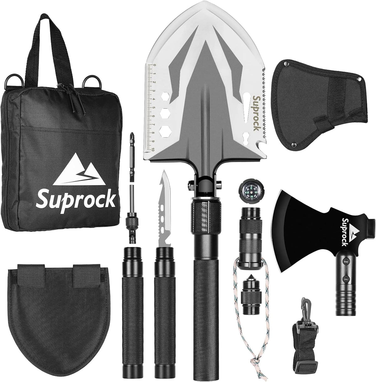 Black High Carbon Steel Folding Survival Shovel with Carrying Pouch R99556