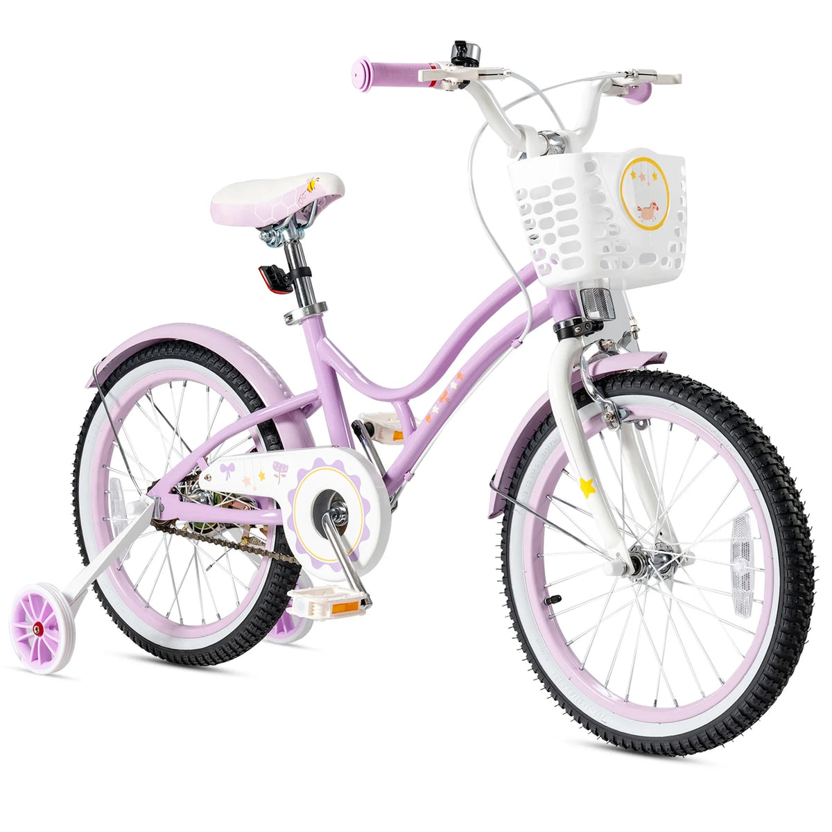 18 Inch Kids Bike with Training Wheels & Basket Purple X780