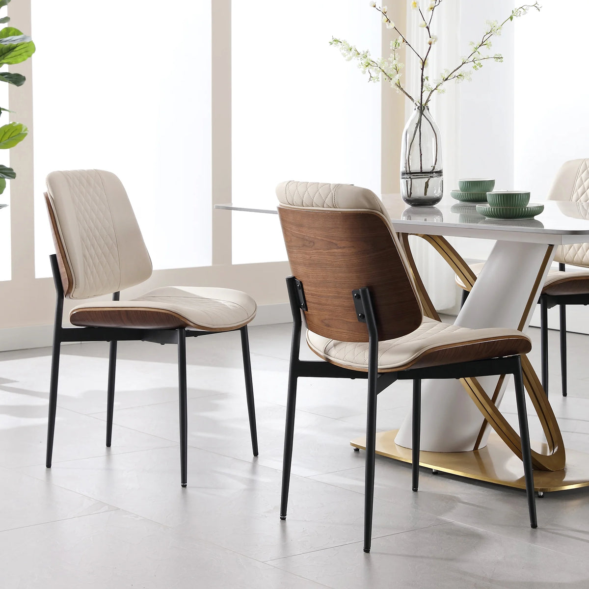 Mid Century Modern Faux Leather Dining Chairs Set of 2 O951119