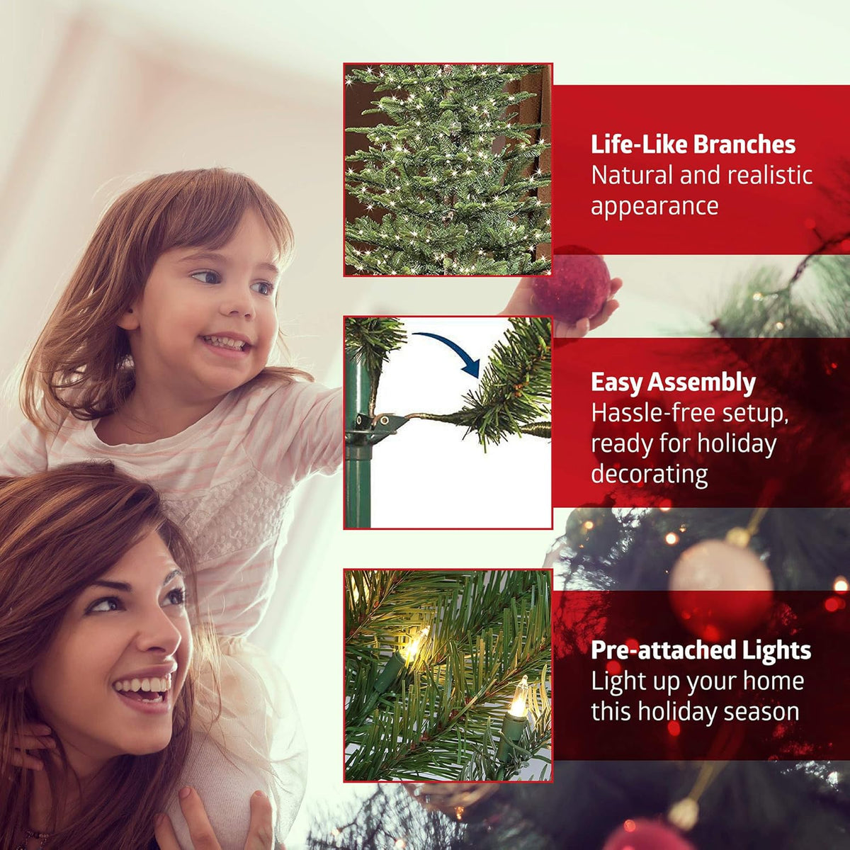 7.5 Foot Pre-Lit Slim Fraser Fir Artificial Christmas Tree with 500 Clear Lights, Green M881448