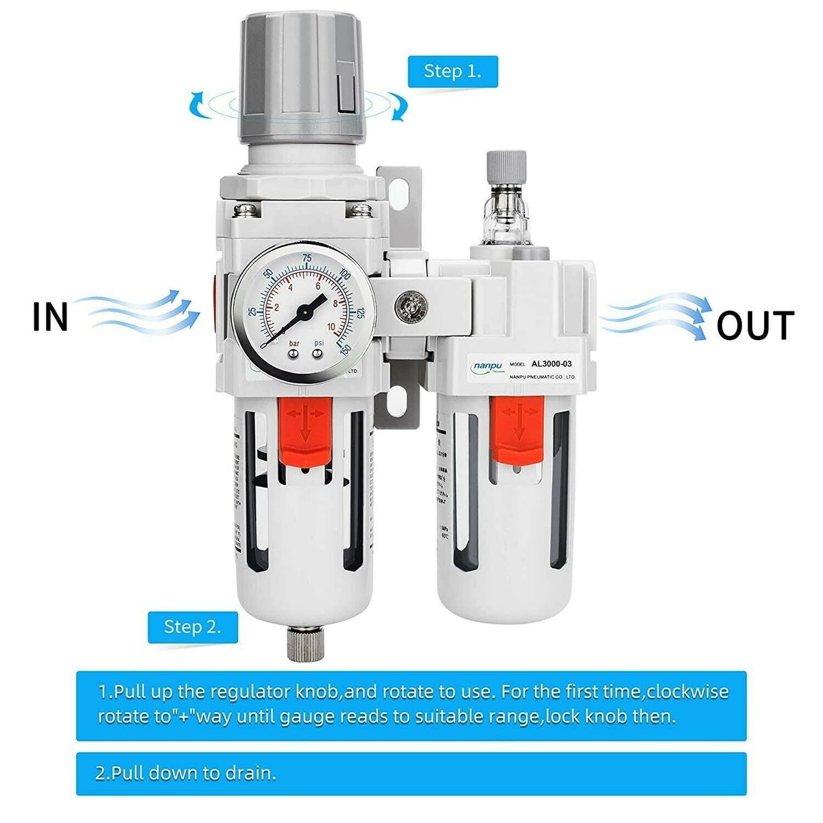 3/8x22 NPT Compressed Air Filter Regulator Lubricator Combo I8675