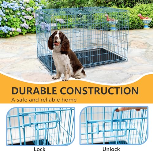 48 Inch Folding Metal Wire Dog Crate with Divider Panel and Leak-Proof Plastic Tray, Black Q3756